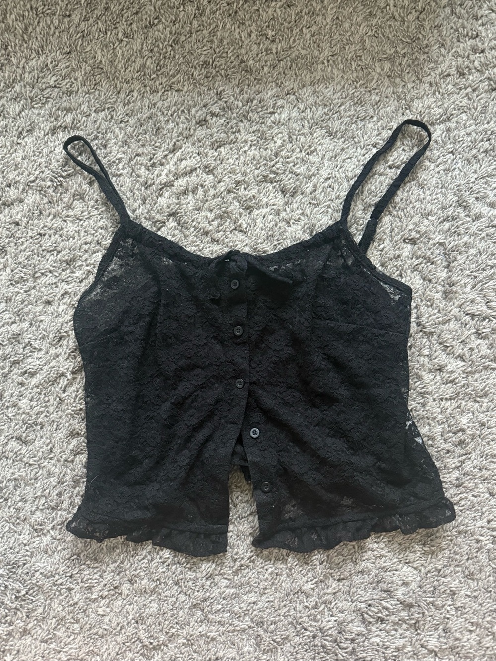 Black Lace Button-Front Camisole Tank Top